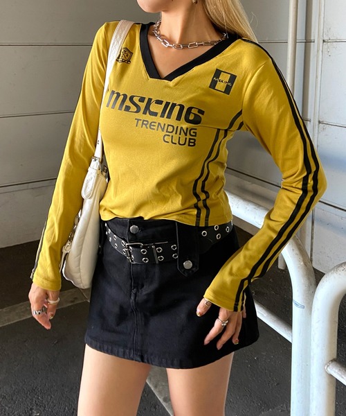 non-hedge(ノンヘッジ)の「ゲームロンT(Tシャツ/カットソー・レディース・グレー/オフホワイト/イエロー/ネイビー/ブラウン/ワインレッド/ブラック・FREE)」の1枚目の写真