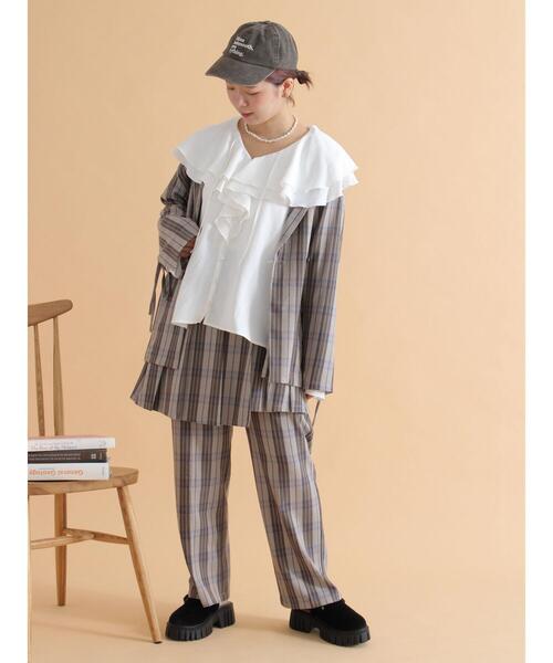 ehka sopo（エヘカソポ）の「袖リボンダブルジャケット（ノーカラージャケット・レディース・ベージュ/グレー/チャコールグレー・F）」の5枚目の写真