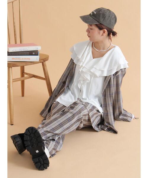 ehka sopo（エヘカソポ）の「袖リボンダブルジャケット（ノーカラージャケット・レディース・ベージュ/グレー/チャコールグレー・F）」の6枚目の写真