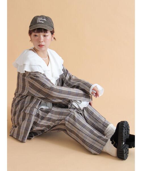 ehka sopo（エヘカソポ）の「袖リボンダブルジャケット（ノーカラージャケット・レディース・ベージュ/グレー/チャコールグレー・F）」の8枚目の写真