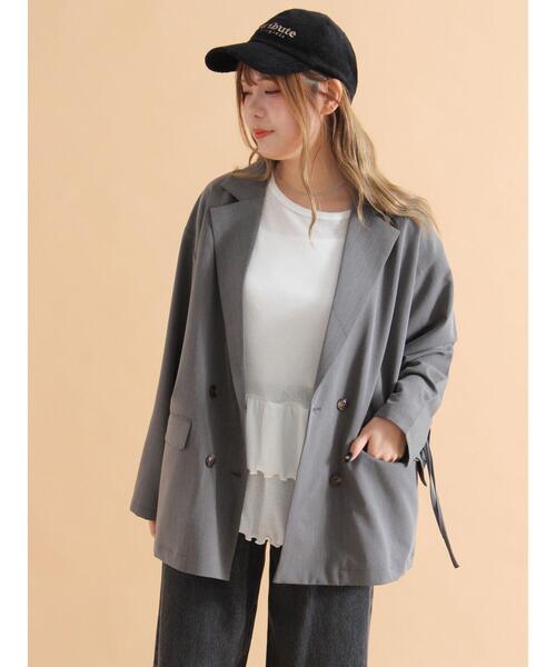 ehka sopo（エヘカソポ）の「袖リボンダブルジャケット（ノーカラージャケット・レディース・ベージュ/グレー/チャコールグレー・F）」の14枚目の写真