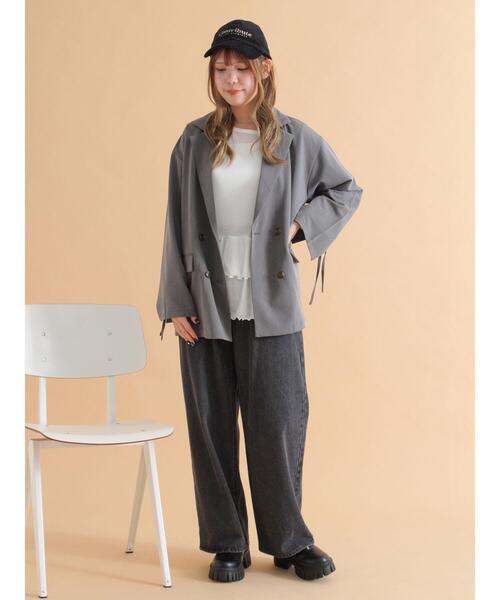 ehka sopo（エヘカソポ）の「袖リボンダブルジャケット（ノーカラージャケット・レディース・ベージュ/グレー/チャコールグレー・F）」の17枚目の写真