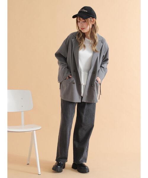 ehka sopo（エヘカソポ）の「袖リボンダブルジャケット（ノーカラージャケット・レディース・ベージュ/グレー/チャコールグレー・F）」の18枚目の写真