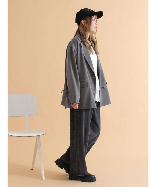 ehka sopo（エヘカソポ）の「袖リボンダブルジャケット（ノーカラージャケット・レディース・ベージュ/グレー/チャコールグレー・F）」の20枚目の写真