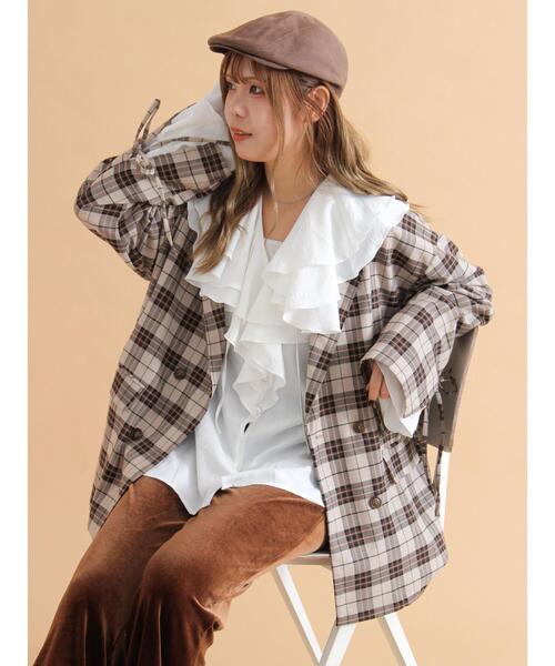 ehka sopo（エヘカソポ）の「袖リボンダブルジャケット（ノーカラージャケット・レディース・ベージュ/グレー/チャコールグレー・F）」の21枚目の写真