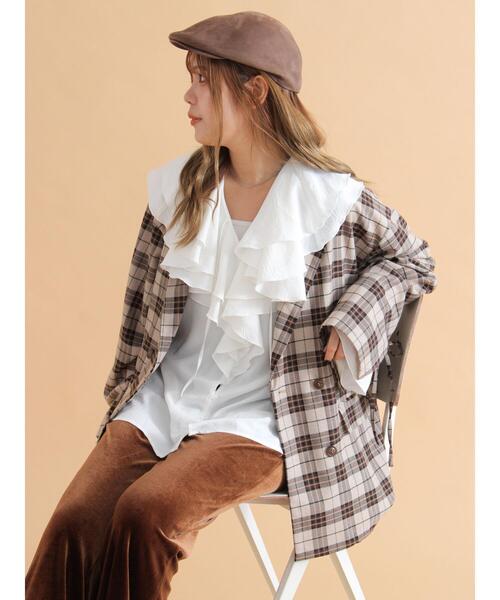 ehka sopo（エヘカソポ）の「袖リボンダブルジャケット（ノーカラージャケット・レディース・ベージュ/グレー/チャコールグレー・F）」の22枚目の写真