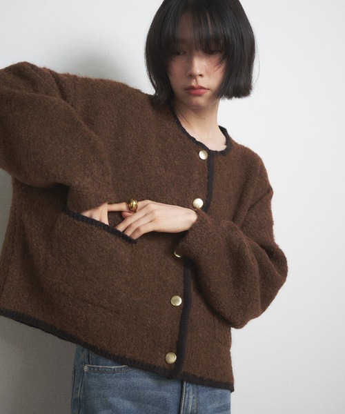 セール】配色メタルボタンブークレカーディガン（カーディガン/ボレロ