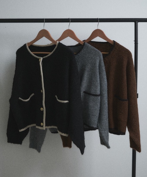 Shelly island（シェリーアイランド）の「配色メタルボタンブークレカーディガン（カーディガン/ボレロ・レディース・ブラック/グレー/ブラウン・FREE）」の16枚目の写真