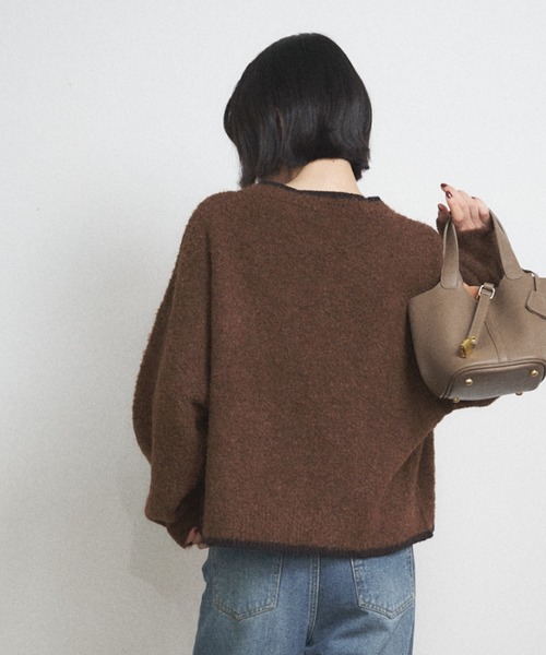 Shelly island（シェリーアイランド）の「配色メタルボタンブークレカーディガン（カーディガン/ボレロ・レディース・ブラック/グレー/ブラウン・FREE）」の6枚目の写真