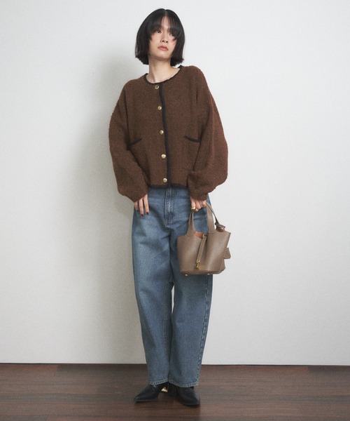 Shelly island（シェリーアイランド）の「配色メタルボタンブークレカーディガン（カーディガン/ボレロ・レディース・ブラック/グレー/ブラウン・FREE）」の8枚目の写真