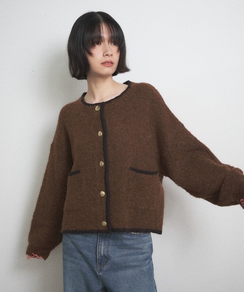 Shelly island（シェリーアイランド）の「配色メタルボタンブークレカーディガン（カーディガン/ボレロ・レディース・ブラック/グレー/ブラウン・FREE）」の11枚目の写真