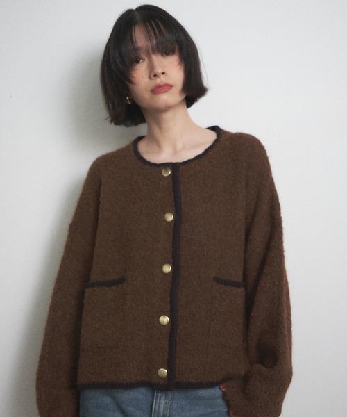Shelly island（シェリーアイランド）の「配色メタルボタンブークレカーディガン（カーディガン/ボレロ・レディース・ブラック/グレー/ブラウン・FREE）」の13枚目の写真