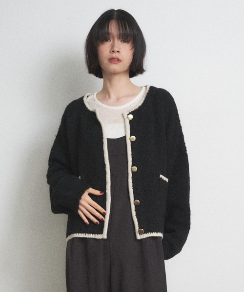 Shelly island（シェリーアイランド）の「配色メタルボタンブークレカーディガン（カーディガン/ボレロ・レディース・ブラック/グレー/ブラウン・FREE）」の18枚目の写真