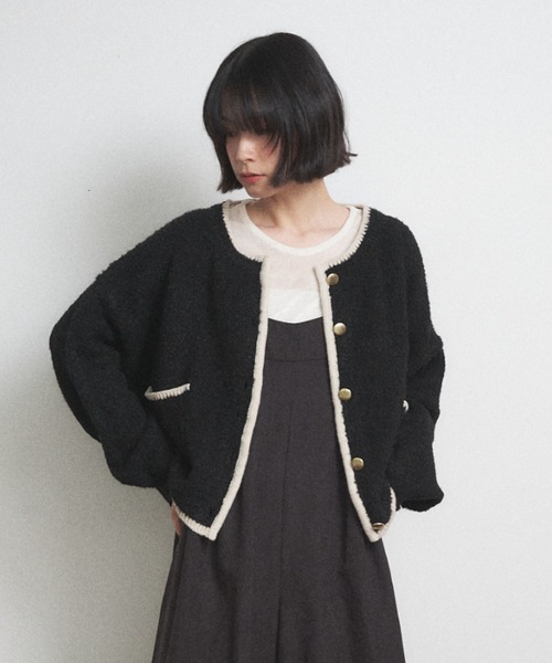 Shelly island（シェリーアイランド）の「配色メタルボタンブークレカーディガン（カーディガン/ボレロ・レディース・ブラック/グレー/ブラウン・FREE）」の20枚目の写真