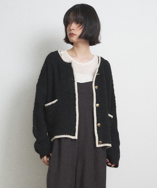 Shelly island（シェリーアイランド）の「配色メタルボタンブークレカーディガン（カーディガン/ボレロ・レディース・ブラック/グレー/ブラウン・FREE）」の19枚目の写真
