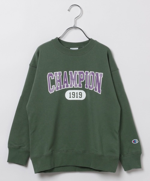Champion(チャンピオン)の「【Champion(チャンピオン)】ロゴプリントスウェット(KIDS)(スウェット・キッズ・グレー/アイボリー/グリーン/ネイビー・120cm/130cm/140cm/150cm/160cm)」の1枚目の写真