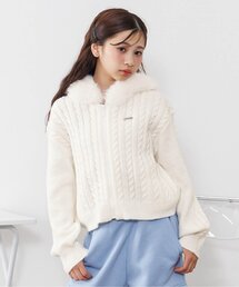 algy（アルジー）の「ケーブルニットファーフーディ（パーカー・キッズ）」