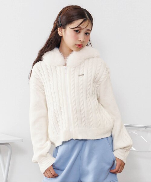 ケーブルニットファーフーディ（パーカー）｜algy（アルジー）の