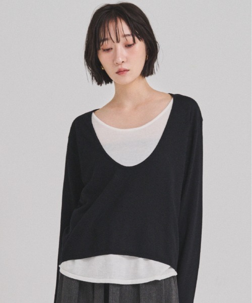 FMiBL（ファミル）の「レイヤードニットトップス（ニット/セーター・レディース・ブラック/グレー・FREE）」の2枚目の写真