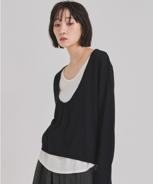 FMiBL（ファミル）の「レイヤードニットトップス（ニット/セーター・レディース・ブラック/グレー・FREE）」の4枚目の写真