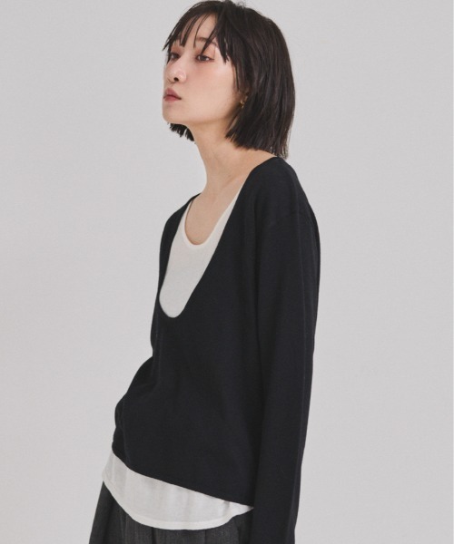 FMiBL（ファミル）の「レイヤードニットトップス（ニット/セーター・レディース・ブラック/グレー・FREE）」の5枚目の写真