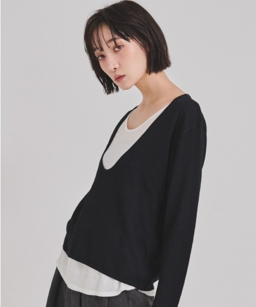 FMiBL（ファミル）の「レイヤードニットトップス（ニット/セーター・レディース・ブラック/グレー・FREE）」の6枚目の写真