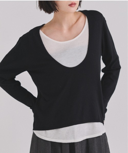 FMiBL（ファミル）の「レイヤードニットトップス（ニット/セーター・レディース・ブラック/グレー・FREE）」の7枚目の写真