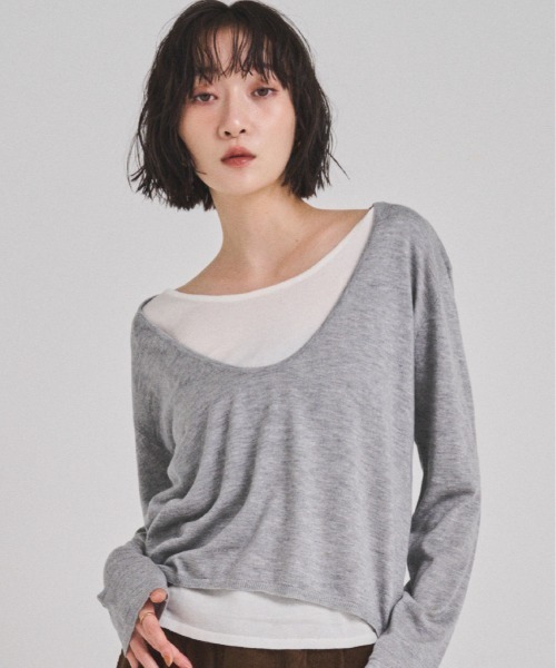 FMiBL（ファミル）の「レイヤードニットトップス（ニット/セーター・レディース・ブラック/グレー・FREE）」の8枚目の写真