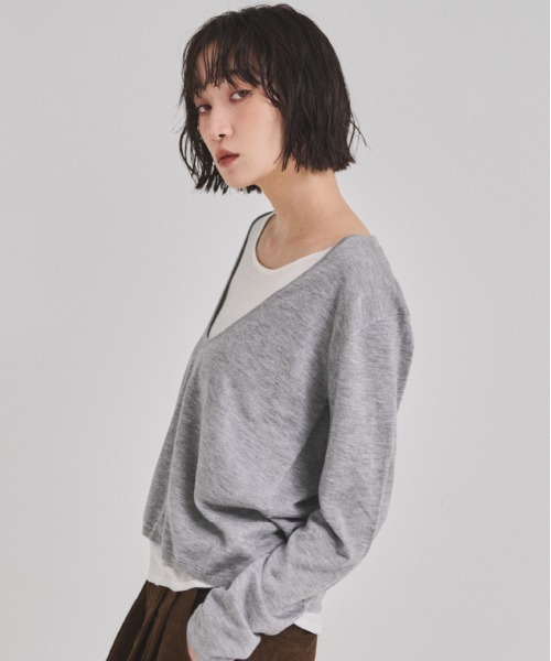 FMiBL（ファミル）の「レイヤードニットトップス（ニット/セーター・レディース・ブラック/グレー・FREE）」の9枚目の写真