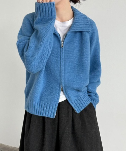 semplice(センプリチェ)の「ダブルファスナーポロカラーカーディガン(カーディガン/ボレロ・レディース・ブルー/オフホワイト/ネイビー・F)」の3枚目の写真