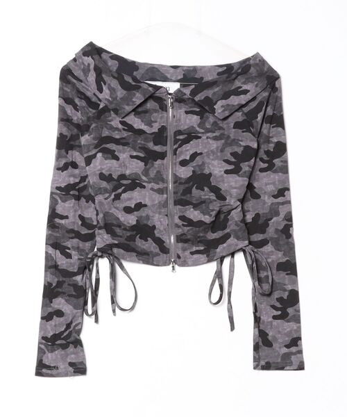 .KOM(ドットコム)の「『.KOM/ドットケーオーエム』カモ柄ショールジップアップブルゾン【GC】(ブルゾン・レディース・グレー/グリーン・FREE)」の3枚目の写真
