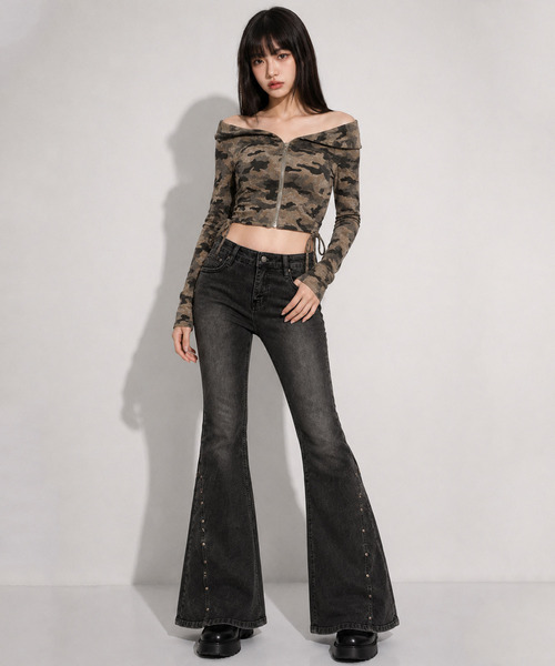 .KOM(ドットコム)の「『.KOM/ドットケーオーエム』カモ柄ショールジップアップブルゾン【GC】(ブルゾン・レディース・グレー/グリーン・FREE)」の10枚目の写真