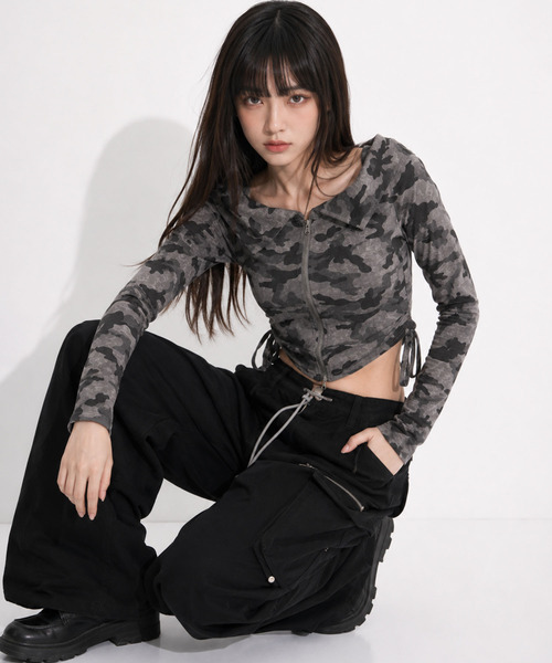 .KOM(ドットコム)の「『.KOM/ドットケーオーエム』カモ柄ショールジップアップブルゾン【GC】(ブルゾン・レディース・グレー/グリーン・FREE)」の8枚目の写真