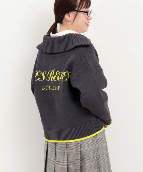 fredy couleur(フレディクルール)の「配色バックロゴZIPカーディガン(ニット/セーター・レディース・アイボリー/チャコールグレー/ベージュ・38)」の1枚目の写真