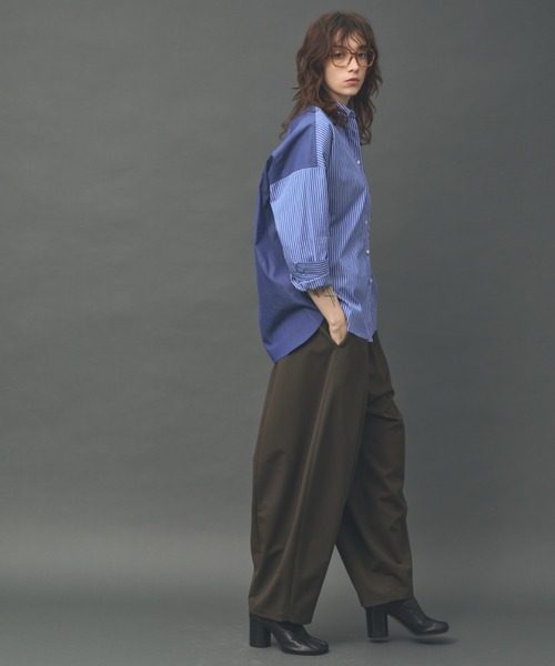 美品 Curensology ハンサムシャツ コットン シアーシャツ ネイビー Curensology - 美品 Curensology ハンサムシャツ コットン シアー