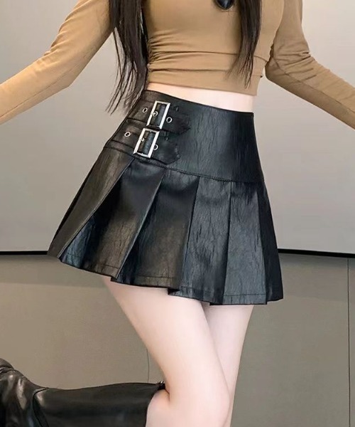セール】【25年秋冬新作】【インパン付き】ダブルベルト PUプリーツ