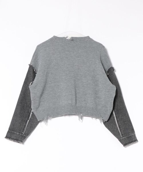 セール】《ダメージ×デニムスリーブ》レディース ロゴニット