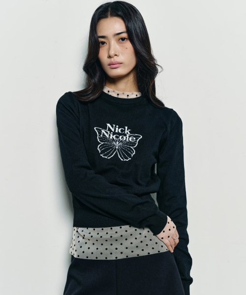 NICK&NICOLE(ニックアンドニコール)の「MINI BUTTERFLY SIGNATURE SLEEVE KNIT_BLACK WHITE(ニット/セーター・レディース・その他・FREE)」の2枚目の写真