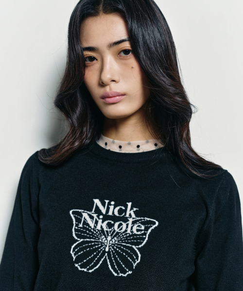 NICK&NICOLE(ニックアンドニコール)の「MINI BUTTERFLY SIGNATURE SLEEVE KNIT_BLACK WHITE(ニット/セーター・レディース・その他・FREE)」の3枚目の写真
