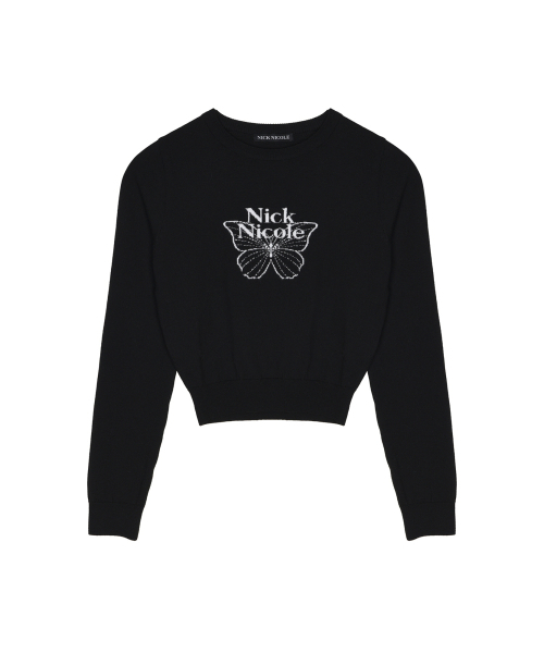 NICK&NICOLE(ニックアンドニコール)の「MINI BUTTERFLY SIGNATURE SLEEVE KNIT_BLACK WHITE(ニット/セーター・レディース・その他・FREE)」の4枚目の写真