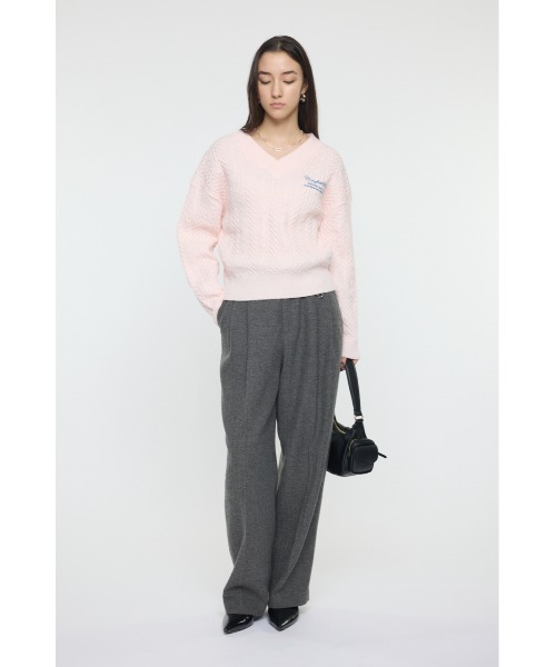 MOUSSY(マウジー)の「CABLE V NECK ニット(ニット/セーター・レディース・ライトピンク/レッド/ネイビー/杢グレー・FREE)」の6枚目の写真