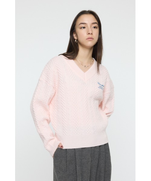 MOUSSY(マウジー)の「CABLE V NECK ニット(ニット/セーター・レディース・ライトピンク/レッド/ネイビー/杢グレー・FREE)」の8枚目の写真