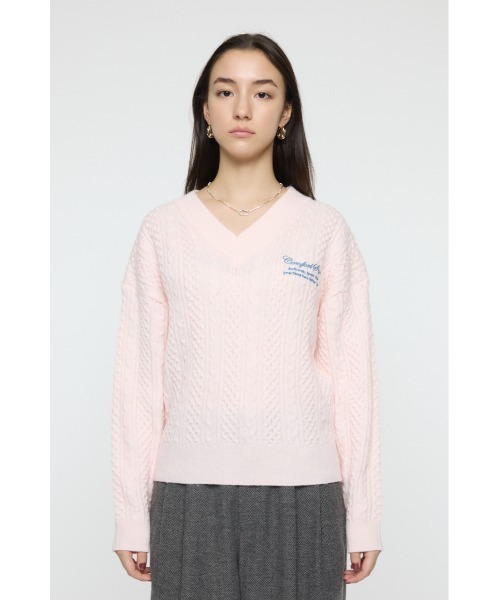 MOUSSY(マウジー)の「CABLE V NECK ニット(ニット/セーター・レディース・ライトピンク/レッド/ネイビー/杢グレー・FREE)」の9枚目の写真
