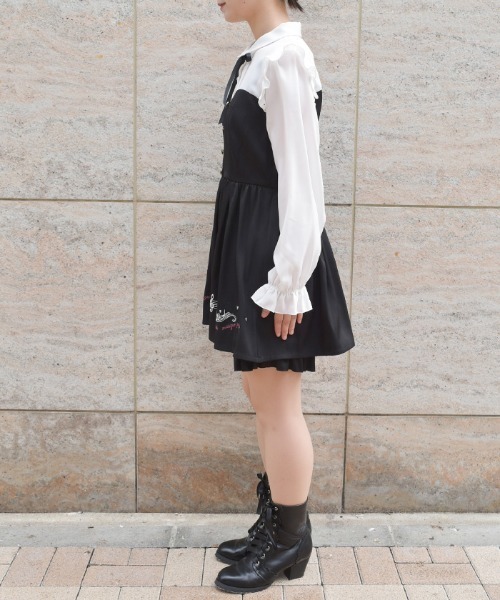 axes femme(アクシーズファム)の「メロディー刺繍セットアップ(ワンピース・レディース・ワイン/ブラック・FREE)」の4枚目の写真