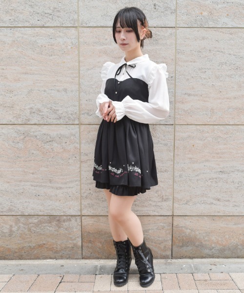 axes femme(アクシーズファム)の「メロディー刺繍セットアップ(ワンピース・レディース・ワイン/ブラック・FREE)」の6枚目の写真