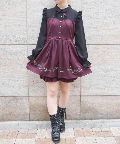 axes femme(アクシーズファム)の「メロディー刺繍セットアップ(ワンピース・レディース・ワイン/ブラック・FREE)」の9枚目の写真