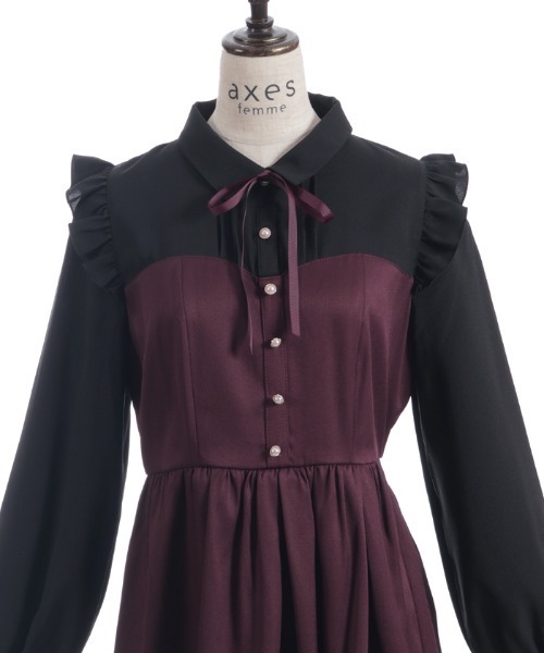 axes femme(アクシーズファム)の「メロディー刺繍セットアップ(ワンピース・レディース・ワイン/ブラック・FREE)」の14枚目の写真