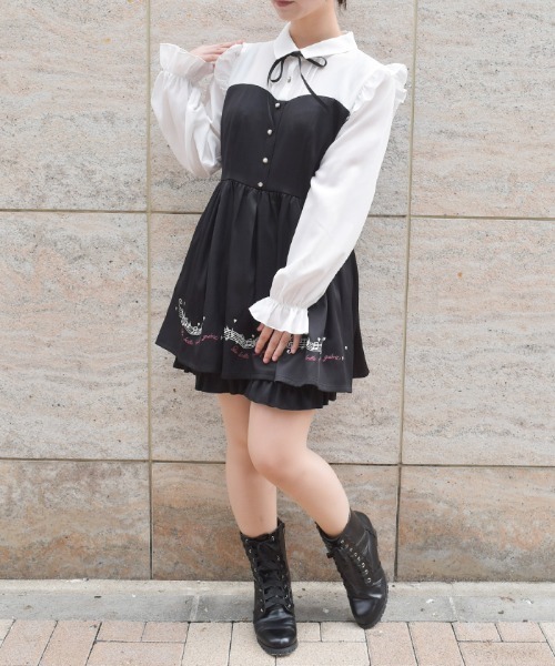 axes femme(アクシーズファム)の「メロディー刺繍セットアップ(ワンピース・レディース・ワイン/ブラック・FREE)」の3枚目の写真