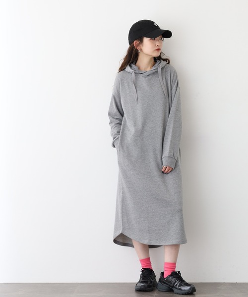 FUNALIVE（ファンアライブ）の「NARNAD 長袖 マキシ丈フード付きワンピース（ワンピース・レディース・杢グレー/ベージュ/ブラック・3L/LL/L/M）」の3枚目の写真