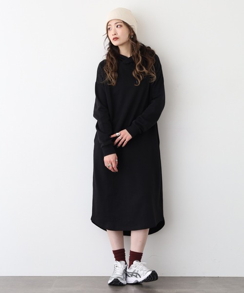 FUNALIVE（ファンアライブ）の「NARNAD 長袖 マキシ丈フード付きワンピース（ワンピース・レディース・杢グレー/ベージュ/ブラック・3L/LL/L/M）」の4枚目の写真